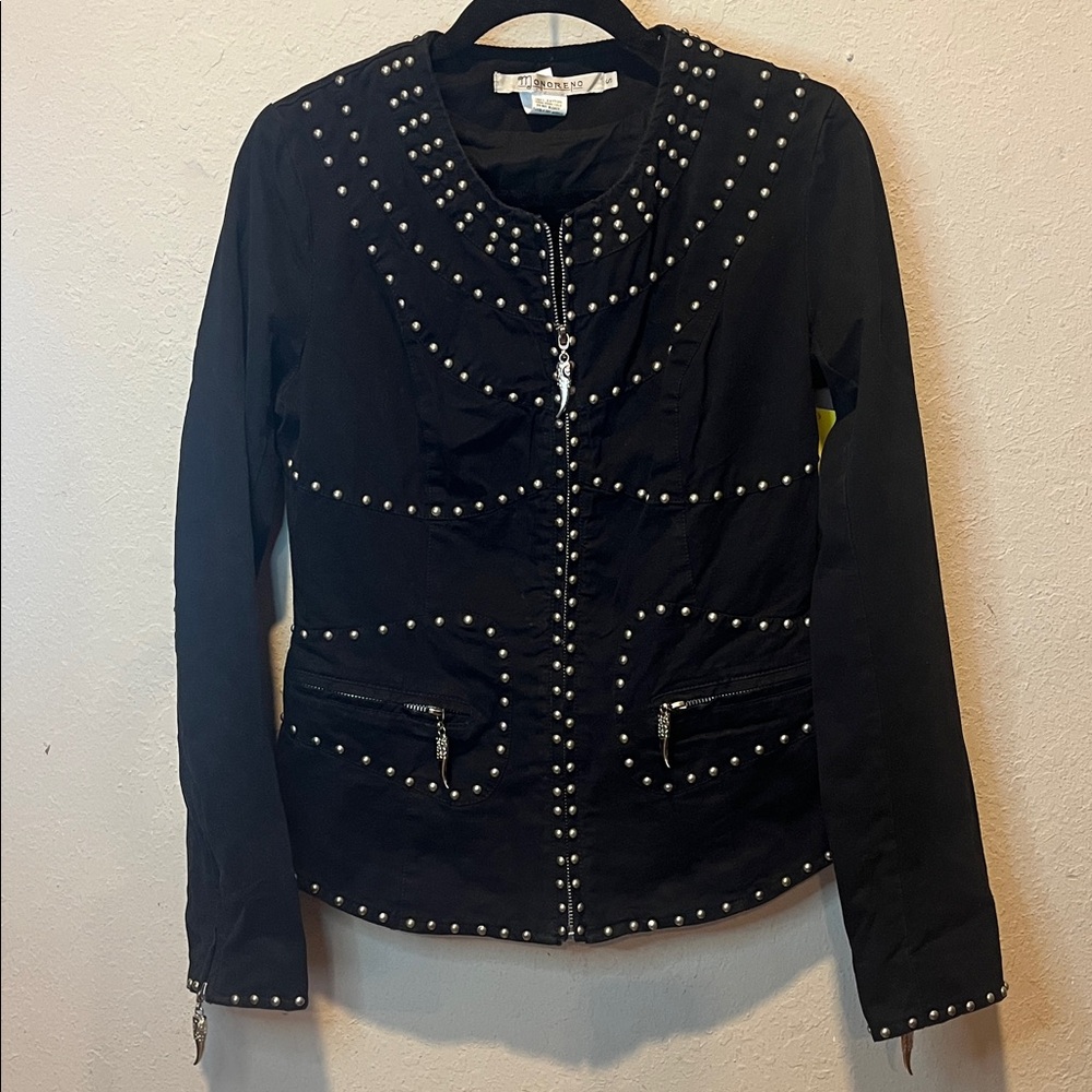Vintage Murano Black Studded Jacket with intricate zipper pulls size Small